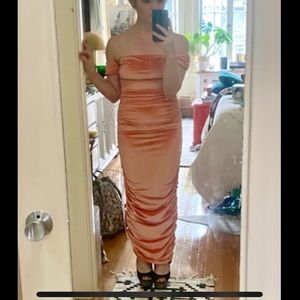 Missguided NWT peach velvet Bardot dress- Sz 6